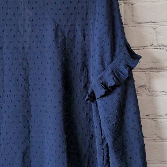 Midnight Blue Ruffled Top w/ Pleated Sleeve M - Picture 8 of 12